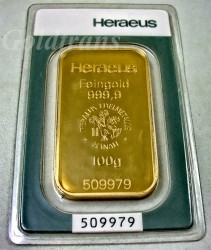 100 Gramm Goldbarren Heraeus